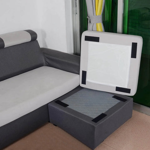 Couch cushion with attached Industrial Strength Sticky Back Fastener Set 6 Interlocking Mounting Tape 2x6 Inch For Carpet