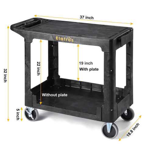 Heavy Duty Plastic Utility Cart With Flat Top And Swivel Wheels From Elafros, 550 lb Capacity, 37 by 18.8 in, industrial strength