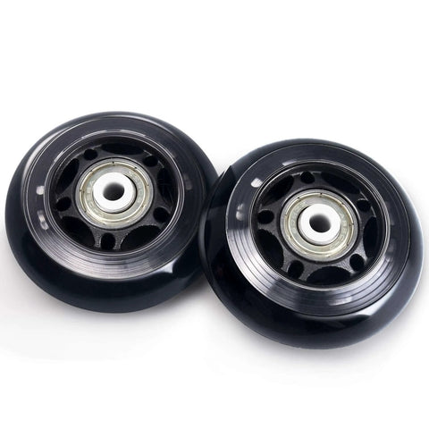 Two black wheels from 8 Pack 64mm 82A Indoor Inline Skate Replacement Wheels with ABEC-7 Bearings, Indoor Skating Wheels, Luggage Wheels