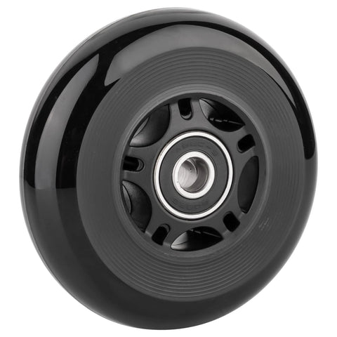 Black 80mm Inline Skate Wheels Outdoor & Indoor Blade Roller Skate Wheels 85a Roller Hockey Wheels w/Bearings ABEC-9, close-up view.
