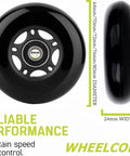 Inline Skate Wheels Outdoor & Indoor Blade Roller Skate Wheels 85a Roller Hockey Wheels w/Bearings ABEC-9 for Scooter Luggage Repair, side and front view.
