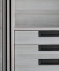 Recessed Cabinet Handles Set Of 2 Inset Hidden Pull Flush Zinc Alloy Hardware on wood drawers, black finish, visible in modern kitchen