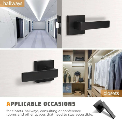 6 Pack Black Interior Door Handles For Left Or Right Handed Passage Function in hallway and closet settings