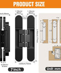 Invisible Door Slick Hidden Hinge Set Lipshome 7 Inch Concealed Hinges size diagram with measurements in inches and millimeters.