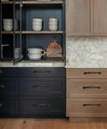 Two Pack 12 Inch Center To Center Black Iron Cabinet Pulls on kitchen cabinets with marble countertop
