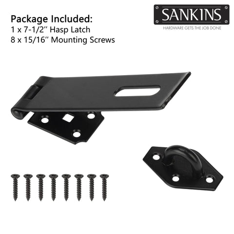 Seven And One Half Inch Heavy Duty Door Lock Hasp Latch With One Eighth Inch Thick Iron Gate Hasp Black with Lengthened Screws