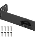 Seven And One Half Inch Heavy Duty Door Lock Hasp Latch with included screws; black iron for gates, sheds, cabinets.