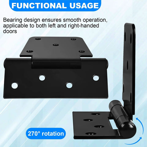 Heavy Duty Gate Hinges 3.5 inch 4 Pack Extra Thick Industrial T Hinges Barn Door Hinges side and top view showing 270° rotation