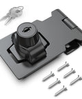 2.5 Inch Keyed Hasp Lock For Cabinets And Small Doors With Twist Knob Design Heavy Duty Zinc Alloy And Chrome Plated Iron Construction Includes Keys And Screws Black Finish Rust Resistant Automatic Locking Hasps