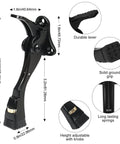 Black Kick Down Door Stoppers for Bottom of Door, side view showing adjustable aluminum body and rubber tips, dimensions labeled.