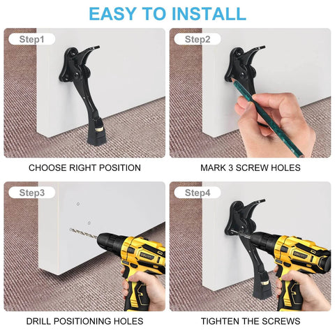 Installation steps for Black Kick Down Door Stoppers for Bottom of Door, Heavy Duty Kickdown Door Stop, Adjustable Door Stoppers