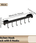 Modern Kitchen Utensil Rack, Black Wall-Mounted Hanging Rod with 6 Movable Hooks, 15.75 Inch Metal Storage Organizer dimensions