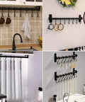 Kitchen Utensil Holder Hanger, Pot and Pan Rack Wall Mounted, Kitchen Rail with 8 Hooks for Hanging Cooking Utensils, Mugs, Spoons