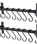 Wall Mounted Kitchen Utensil Holder Hanger, Pot and Pan Rack with 8 Hooks for Cooking Utensils, Black, Pack of 2