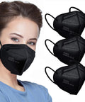 Five Layer Cup Design KN95 Face Masks Black Fifty Pack For Everyday Protection Non Medical Breathable With Elastic Ear Loops
