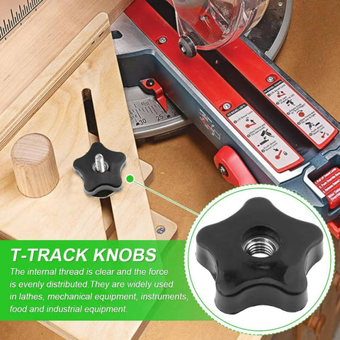 Four Pack T Track Knobs For Sawing And Drilling Machines Through Hole Three Eighths Inch Durable Five Star Threaded Knob