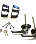 Four And A Half Inch L Handle Door Lock Set In Black With Adjustable D Handle For Sheds Gates And Playhouses Keyed Alike
