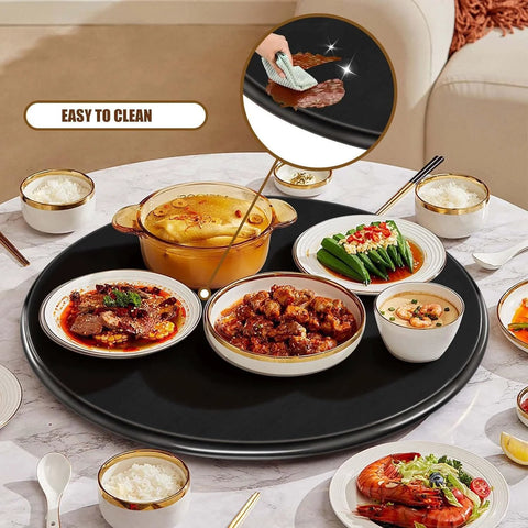 Large 28-Inch Wooden Lazy Susan Turntable For Dining Table Centerpiece With 360 Degree Silent Smooth Rotation Black Finish Serving Dishes