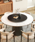 31.5 Inch Lazy Susan Turntable With 360 Degree Rotation Sintered Stone Silent Anti Slip Surface on dining table with chairs
