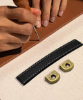 Crafting setup with Six Pack Leather Cabinet Pulls With Screws, Vintage Style Drawer Handles For Dresser Trunk And Suitcase, black leather