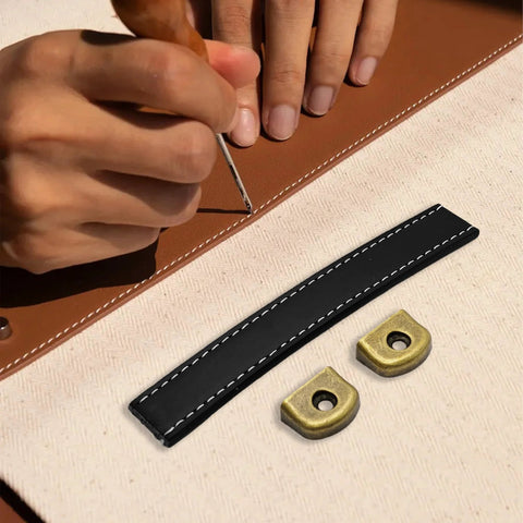 Crafting setup with Six Pack Leather Cabinet Pulls With Screws, Vintage Style Drawer Handles For Dresser Trunk And Suitcase, black leather