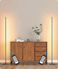 Set Of 2 Tall LED Corner Floor Lamps With Remote Dimmable 7 Color Temperatures 2700K-6000K 10-100% Brightness Black Finish