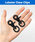 Hand holding two black lobster claw clips, labeled 'Lobster Claw Clips' displayed above.
