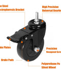 Caster Wheels 4 Inch Locking Stem Casters Swivel Stem Casters For Original Large Green Egg Rolling Cart Quiet Noiseless