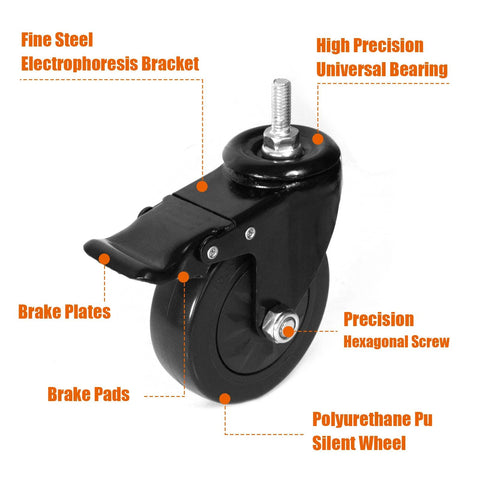 Caster Wheels 4 Inch Locking Stem Casters Swivel Stem Casters For Original Large Green Egg Rolling Cart Quiet Noiseless