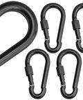Locking Thumb Screw Closure Carabiner Clips 6 Pack Black Zinc Galvanized Steel Heavy Duty Snap Hooks 5 cm Size 2 By 1 Inch 200 lb Max Load