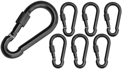 Locking Thumb Screw Closure Carabiner Clips 6 Pack Black Zinc Galvanized Steel Heavy Duty Snap Hooks 5 cm Size 2 By 1 Inch 200 lb Max Load