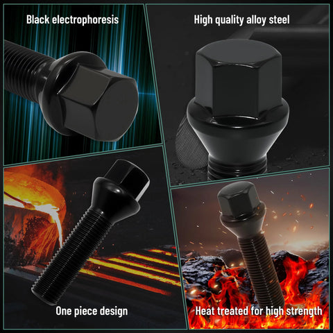 M14x1.5 European Lug Bolts 60 Degree Conical Seat 45mm Thread Length 17mm Hex Black Finish Ideal For Wheel Spacers And European Vehicles 20 Pack