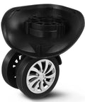 4 Pcs Black Luggage Wheels Replacement Plastic Universal Wheel Accessories For Suitcase Left And Right Swivel Caster With 4 Holes And 360 Degree Rotation Dimensions 4.01 By 3.58 By 3.58 Inches, close-up view