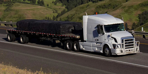 18 Ft By 27 Ft Black Lumber Tarp For Heavy Duty Flatbed Truck Cargo With 5 Ft Drop Flap, 18 Oz Vinyl Waterproof Tarpaulin in use