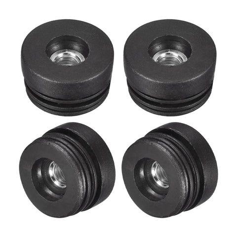 4 Pack Plastic Threaded Tube Inserts With M10 Thread For 38mm Round Tubes 1.5 Inch OD Adjustable Height Black Plug Caster Inserts