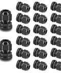 Waterproof M20x1.5 Cable Glands Set, 20 Pcs Black Compression Cable Connectors For Outdoor Lighting And Garden, 20mm Diameter.
