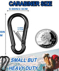 15 Pieces M5 Heavy Duty Carabiner Clips 2 Inch Snap Hooks Quick Links Spring Loaded Buckles for Fishing, next to a US quarter for size comparison.