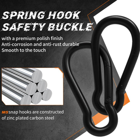 15 Pieces M5 Heavy Duty Carabiner Clips 2 Inch Snap Hooks shown with zinc plated carbon steel construction