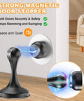 Black magnetic door stopper wall-mounted, holding door with strong magnet. Magnetic Door Stoppers 2 Pack, Stainless Steel Door Stops.