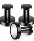 3-Pack of sleek black gauges for ear piercings, showing front and side views, emphasizing smooth surfaces and compact design.