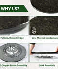 Marble 16 Inch Lazy Susan Turntable Organizer with focus on polished edge, smooth rotation, and assembly features.