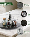 Marble 16 Inch Lazy Susan Turntable Organizer for cabinets and counters, black marble with anti-slip feet and aluminum bearing for smooth rotation