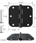 18 Pack Black Matte Interior Door Hinges 3.5 Inch By 3.5 Inch Rounded 5/8 Radius Heavy Duty Hinges For Residential Doors With 6 Screw Holes