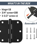 18 Pack Black Matte Interior Door Hinges 3.5 Inch By 3.5 Inch Rounded 5/8 Radius Heavy Duty Hinges with screws and removable pin
