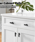 Bulk 50 Pack 2 Inch Black Matte T Bar Cabinet Knobs with 1 Inch Screws Installed on White Kitchen Cabinets