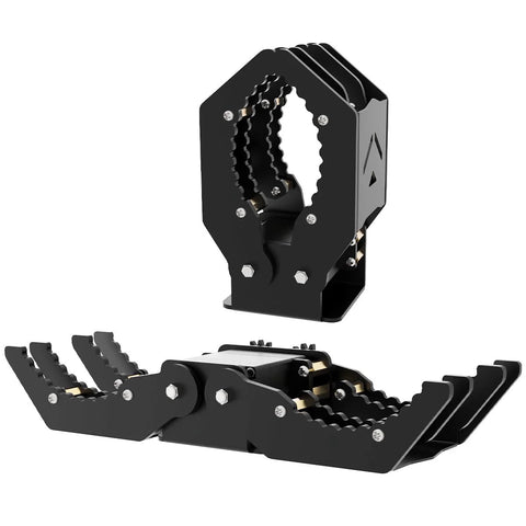 Mechanical Claw Gripper For Robotic Arm DIY Kit with Servo and Tester, high torque, wave-edge design shown in open and closed positions.