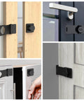 Mechanical Password Rotary Hasp Locks on various doors and cabinets in black, showcasing combination lock design and secure door latch.