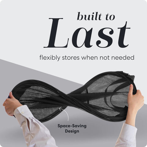 Hands folding Collapsible Mesh Pop Up Hamper With Wide Opening And Side Pocket Breathable Sturdy Foldable Space Saving Design For Clothes And Home Storage Black Ideal For Apartments Dorm Rooms Travel Laundry