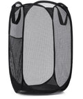 Collapsible Mesh Pop Up Hamper With Wide Opening And Side Pocket Breathable Sturdy Foldable Space Saving Design For Clothes And Home Storage Black