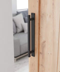 Rustic Barn Door Handle For Sliding Doors, Heavy Duty Long Base Gate Pull, Solid Steel With Frosted Black Finish, installed on wooden door